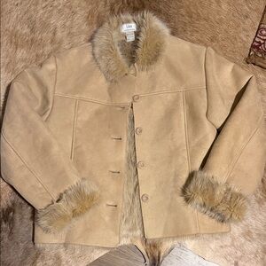 Lisa International Camel Teddy Jacket with Faux Fur Trim